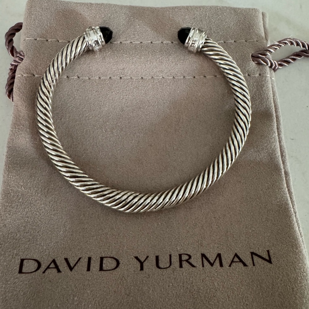 David Yurman Cable Bracelet 925 Sterling Silver 750 BWG Black Onyx Diamonds 5mm - Picture 11 of 12